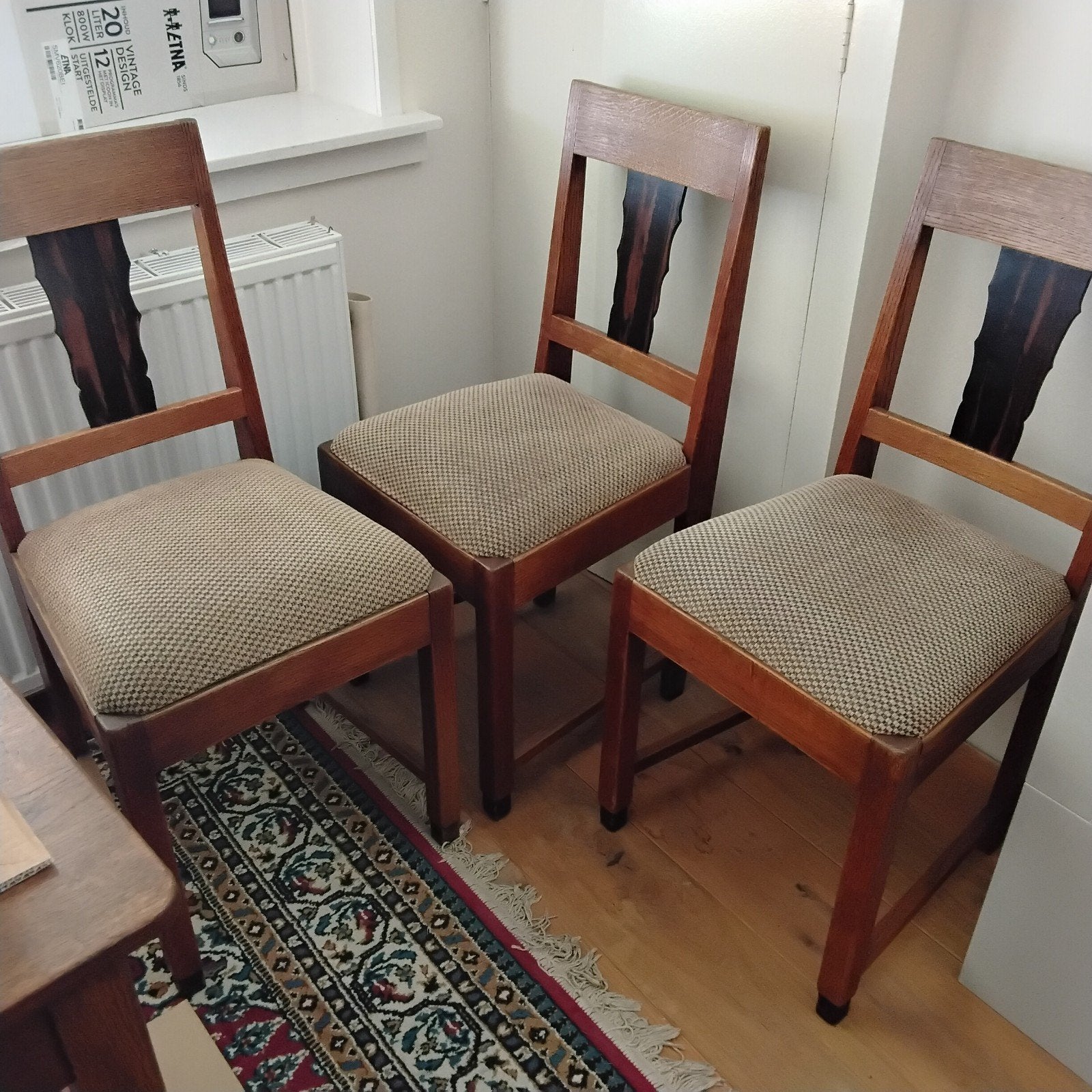 Art deco 4 mooi gestoffeerde eethoek stoelen, 1920, Ophalen