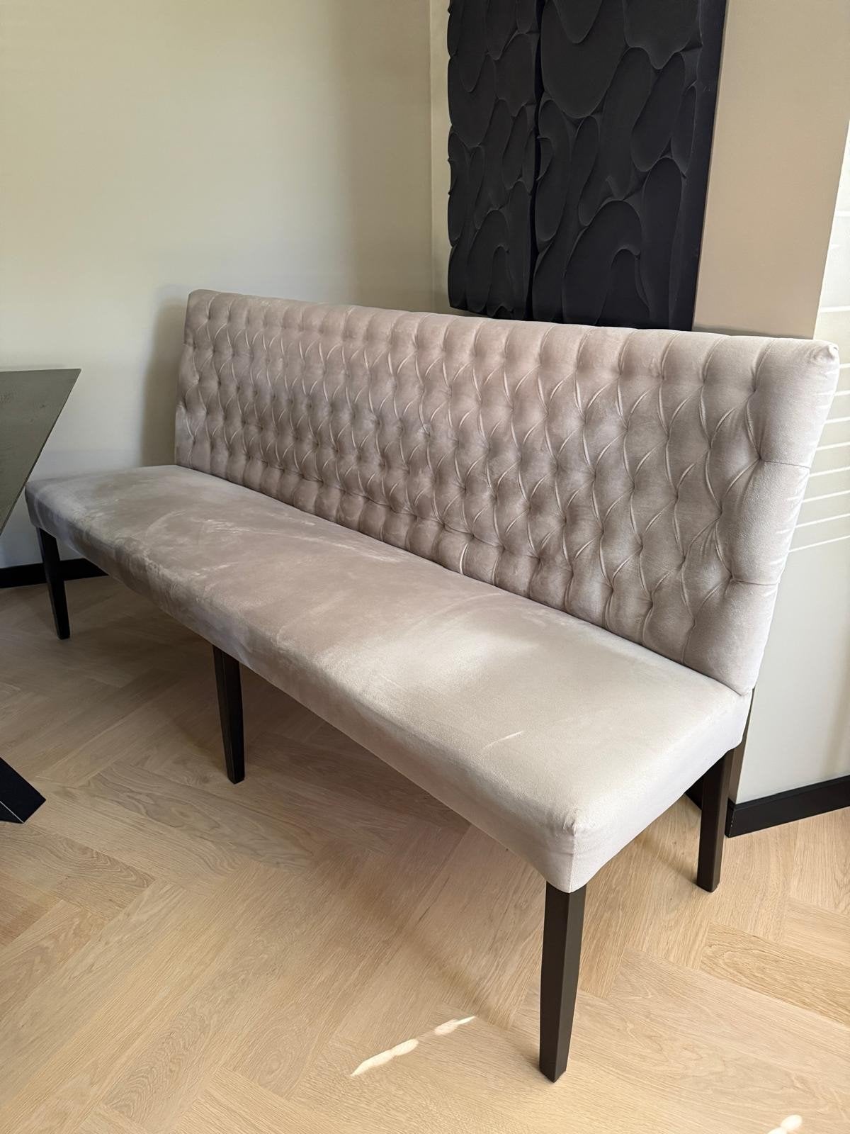 Dining sofa zandkleurig fluweel 195cm - Zo goed als nieuw, Ophalen, Minder dan 75 cm, 150 tot 200 cm, Driepersoons