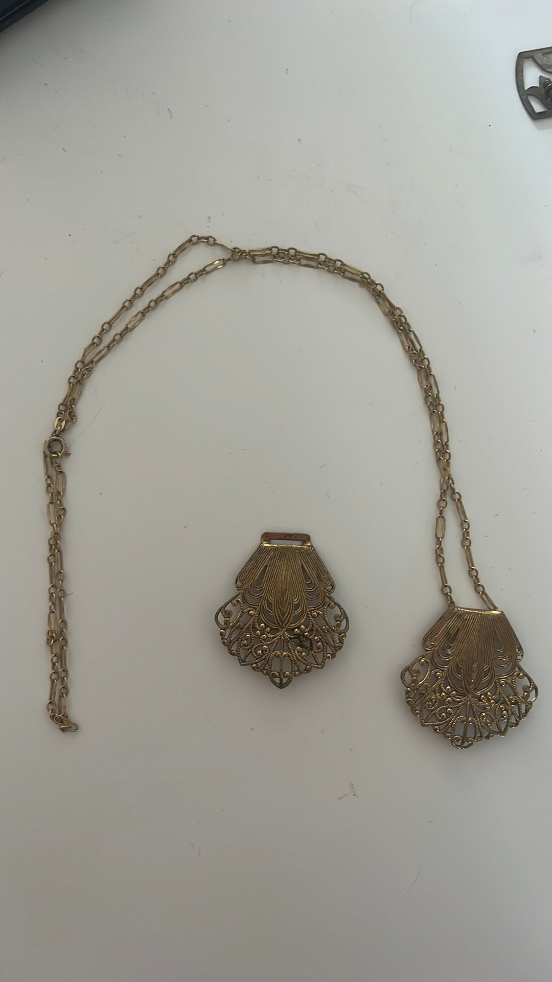 Gouden ketting met hanger en broche, 'Amerikaner', Gebruikt, Ophalen of Verzenden, Goud, Overige materialen