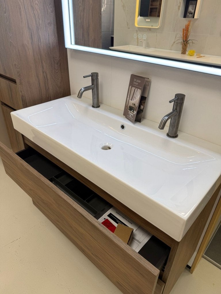 Thébalux Badmeubelset brown 100cm met Spiegel & Hoge Kast, Ophalen, (Half)hoge kast, Nieuw, 50 tot 100 cm