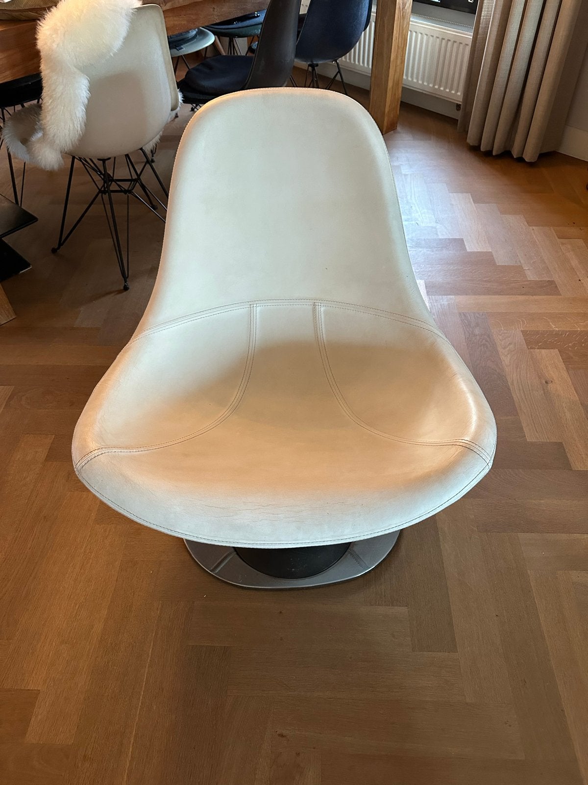 Vintage IKEA Tirup draaistoel | Carl Öjerstam | Echt leer, Ophalen, Gebruikt, Wit, Leer
