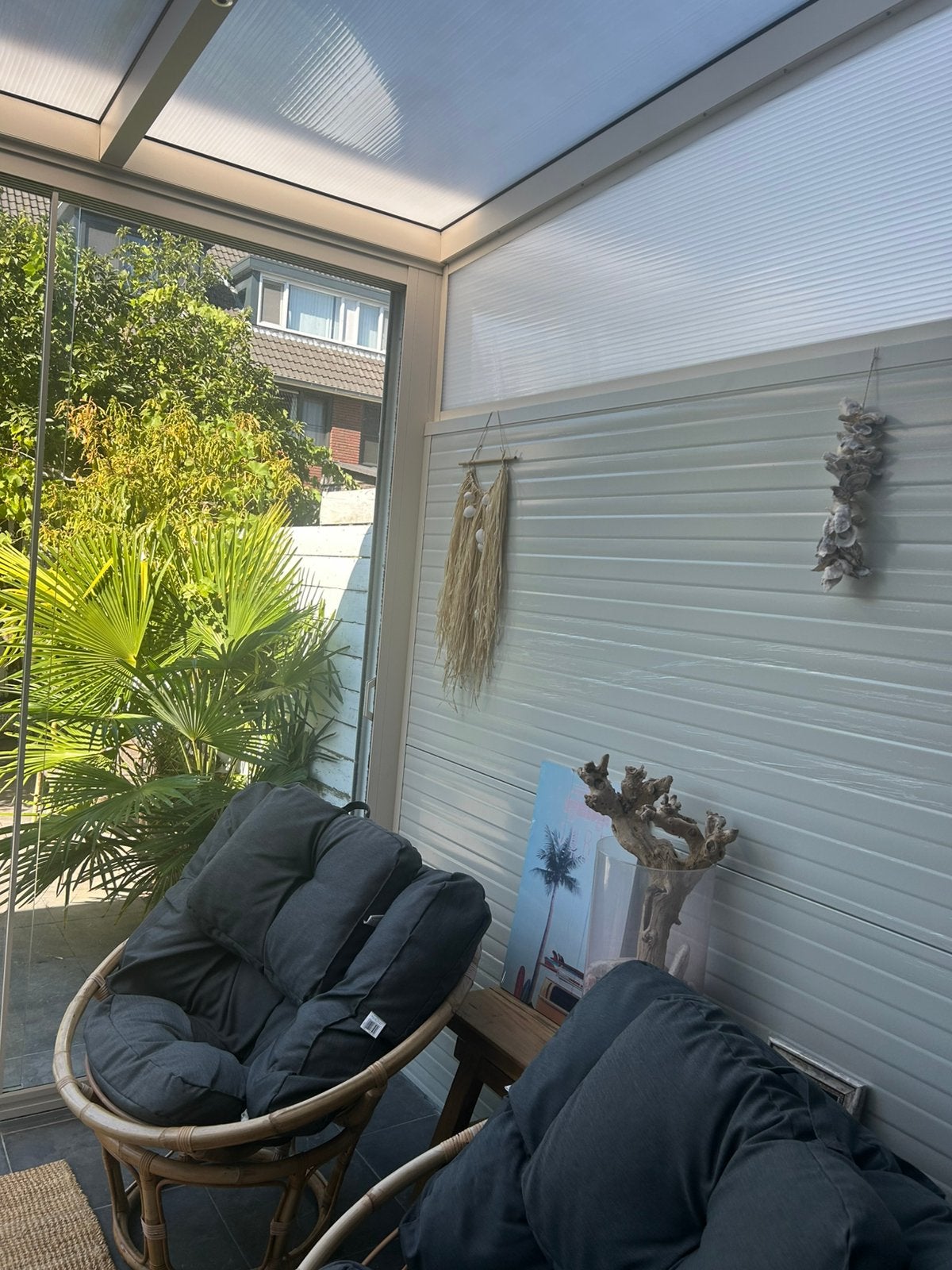 Veranda , met zijwanden schijfdeuren en verlichting, Ophalen, Zo goed als nieuw, Veranda