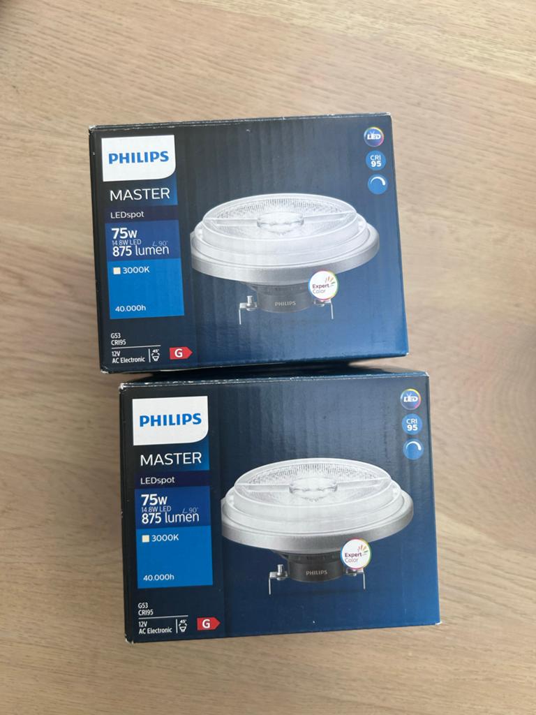 2 Philips Master LEDspots 75W G53 CRI95 3000K (2 stuks), Ophalen of Verzenden, Nieuw, Plafondspot of Wandspot, Led