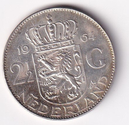 2 1/2 Gulden 1964 ruim Zeer fraai met Patina, Koningin Juliana, Verzenden, Zilver, Losse munt