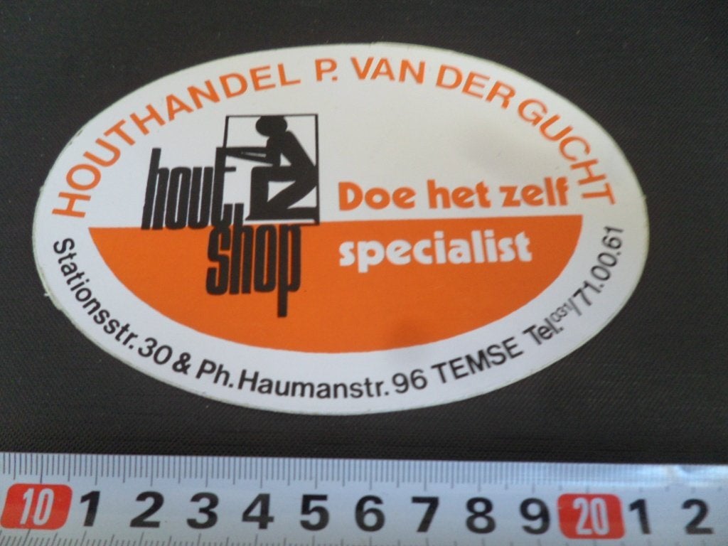 sticker belgië temse houthandel p van der gucht houtshop, Verzamelen, Ophalen of Verzenden, Zo goed als nieuw