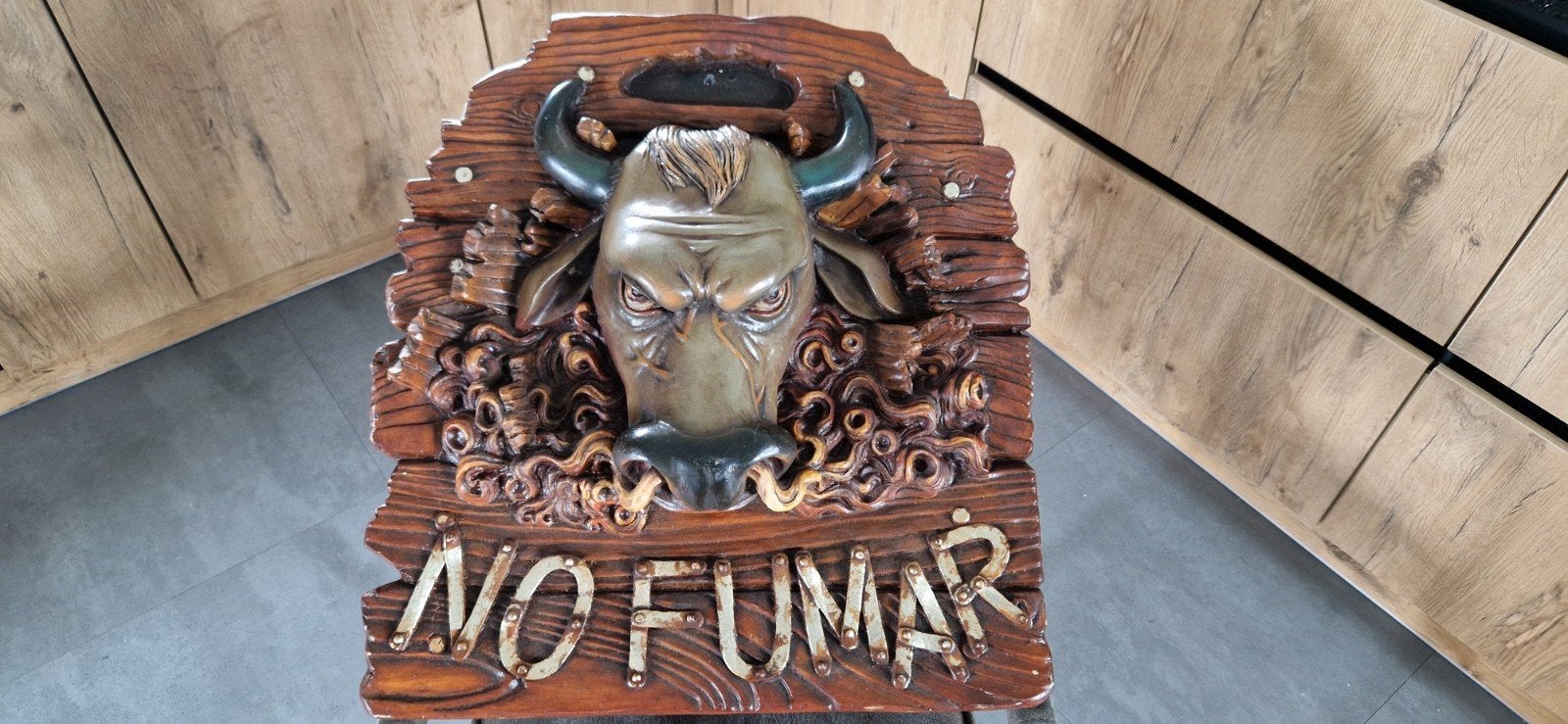 Vintage 'No Fumar' wanddecoratie met stierenkop, Ophalen, Gebruikt, Vintage, Decoratieobject