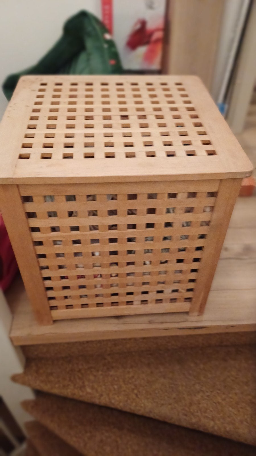 Houten wasmand/opbergmand met roosterdesign, Ophalen of Verzenden, Gebruikt