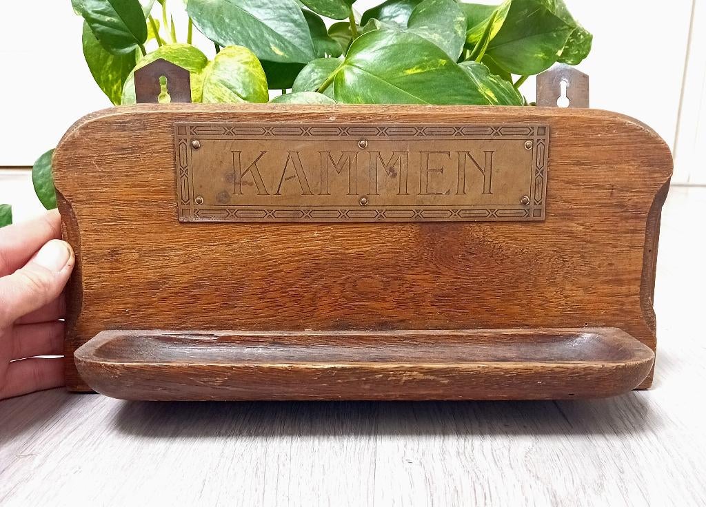 antiek kammenbakje hout/koper voor aan de wand, Ophalen of Verzenden