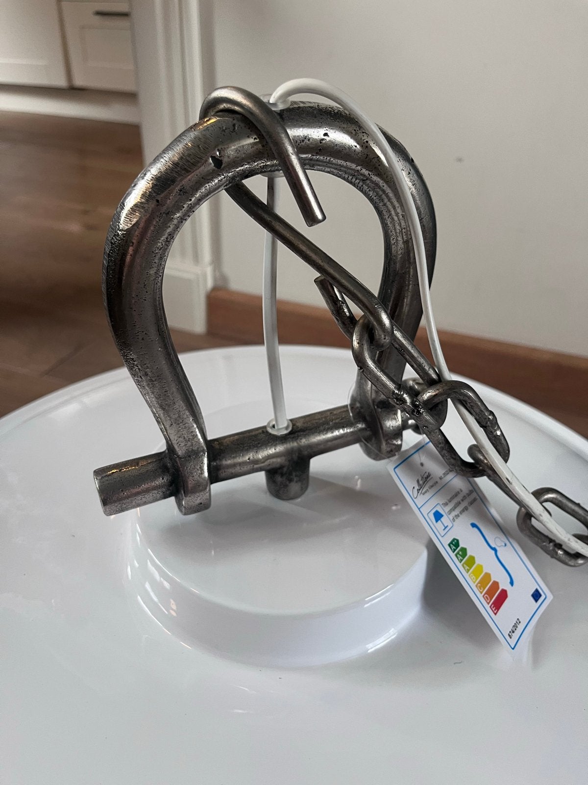 Nieuwe Witte Hanglamp met Ketting - Doorsnede 62 cm, Ophalen, Nieuw, Metaal