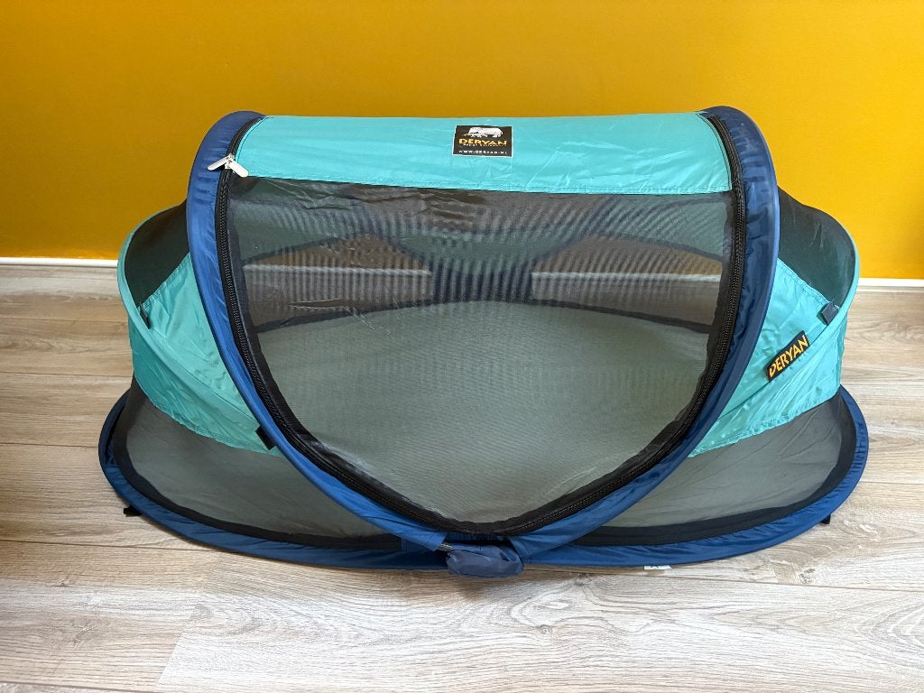 Deryan Baby/peuter travel bed tent turquoise blauw, Ophalen, Zo goed als nieuw, Minder dan 140 cm, Matras