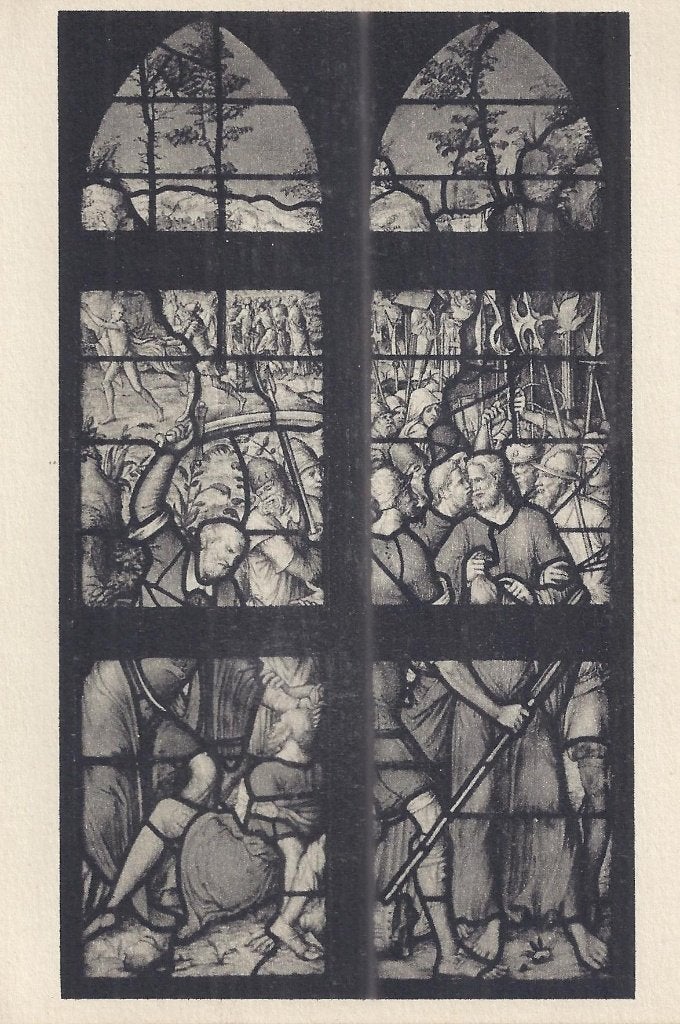Kr3794 ansichtkaart glas in lood raam st janskerk te gouda, Ophalen of Verzenden, 1940 tot 1960, Gelopen, Zuid-Holland
