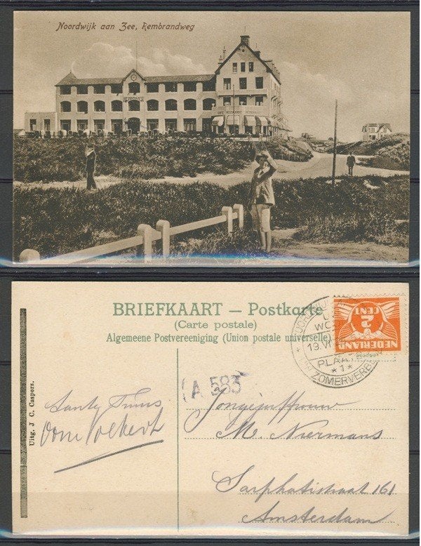 Noordwijk 1925 Rembrandtweg Ansichtkaart 1082f jdu, Ophalen of Verzenden, Voor 1920, Gelopen, Zuid-Holland