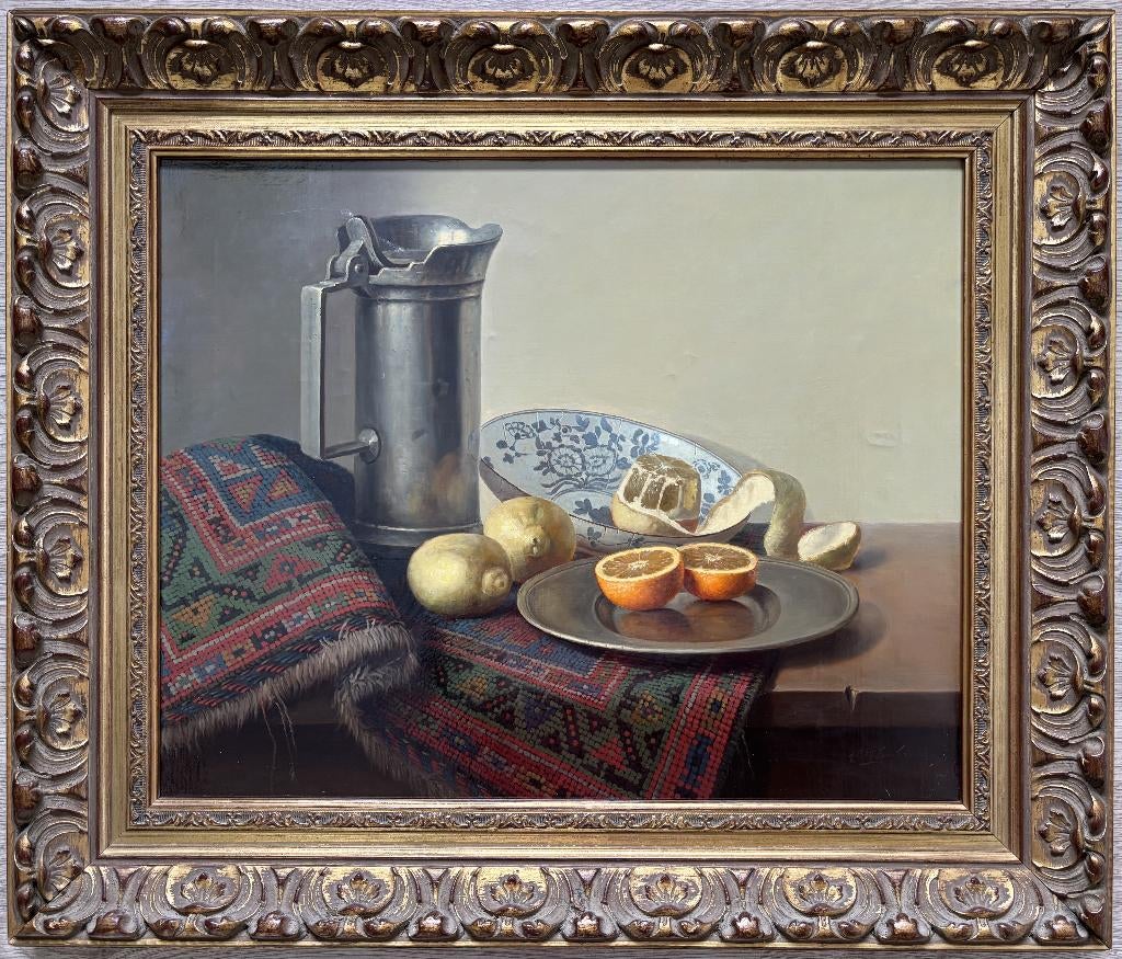 E.P. Moleveld (1946) - Stilleven met klepkan en fruit, Antiek en Kunst, Kunst | Schilderijen | Klassiek, Ophalen of Verzenden