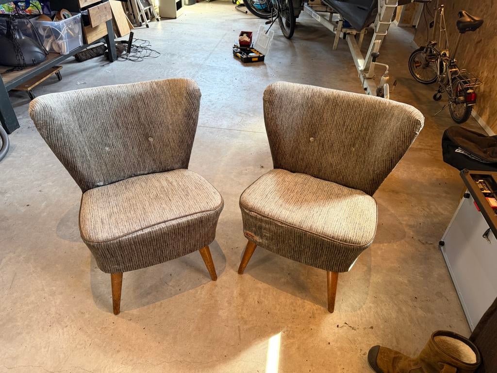 Set van 2 vintage fauteuils - gestoffeerd, Ophalen, Gebruikt, Twee, Grijs
