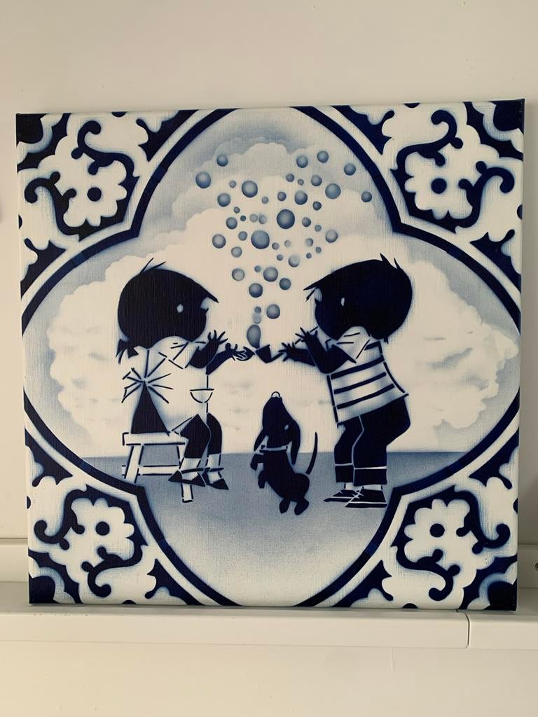 Delfsblauw schilderij Jip en janneke Hugo Kaagman, Ophalen of Verzenden