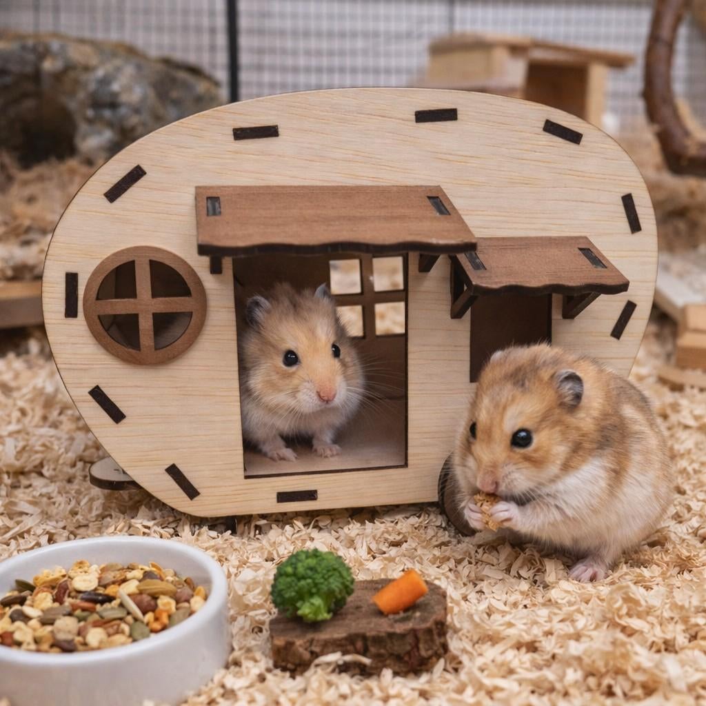 Houten Hamstercaravan – handgemaakt uit 3 mm lightply, Ophalen, Nieuw, Overige typen