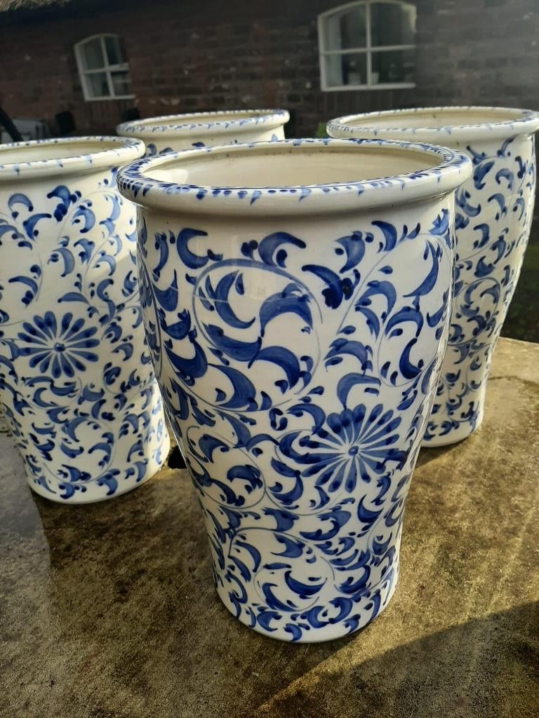 Set van 2 vintage bloempotten vaasmodel voor binnen, Huis en Inrichting, Ophalen, Gebruikt, Blauw, Aardewerk of Porselein