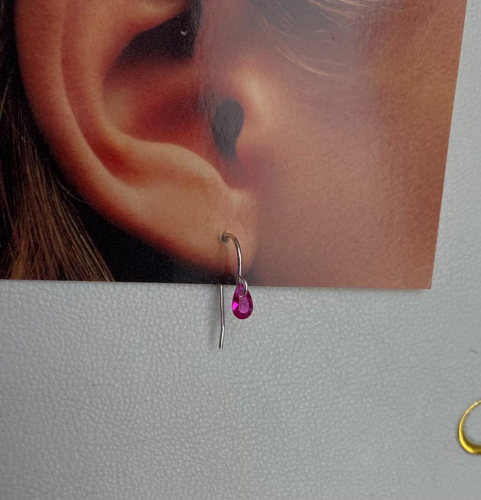 oorbellen zilver 925 robijn minimalist, Hangers, Nieuw, Ophalen of Verzenden, Met edelsteen