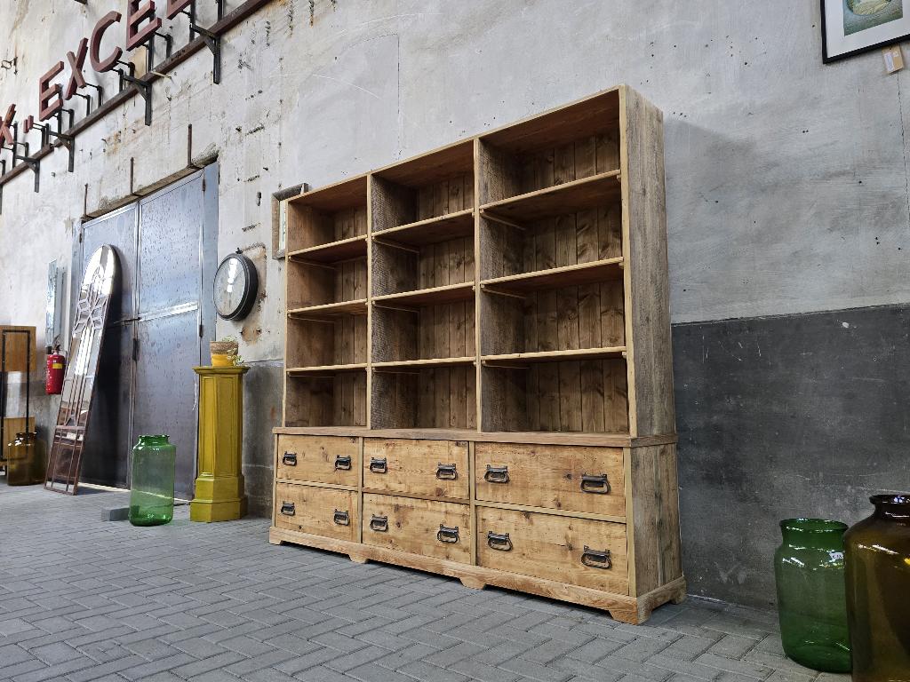 XL Apothekerskast Hout | Vintage Grote Wand & Laden Kast