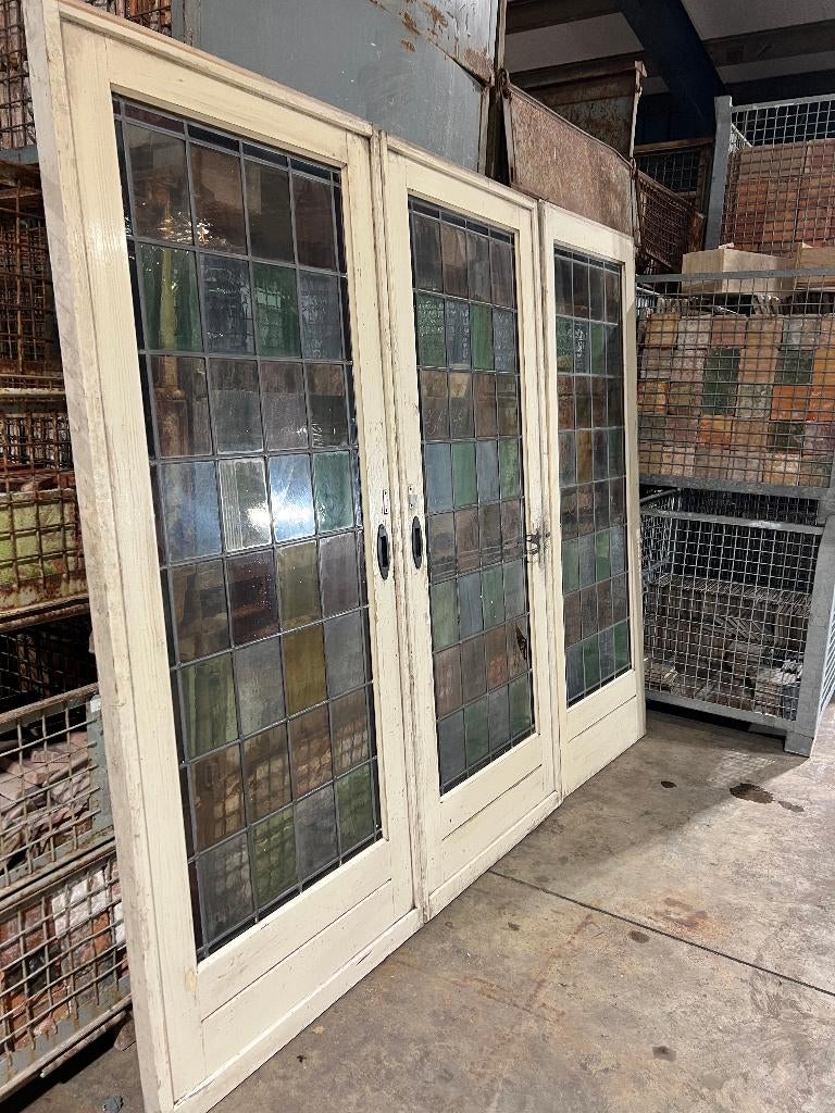3 delige set oude ensuite / schuifdeuren glas in lood, Ophalen, Gebruikt, 120 cm of meer, Binnendeur