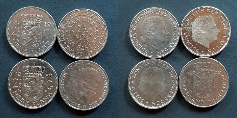 4 Nikkelen Rijksdaalders  , Postzegels en Munten, Munten | Nederland, 2½ gulden, Koningin Juliana, Verzenden