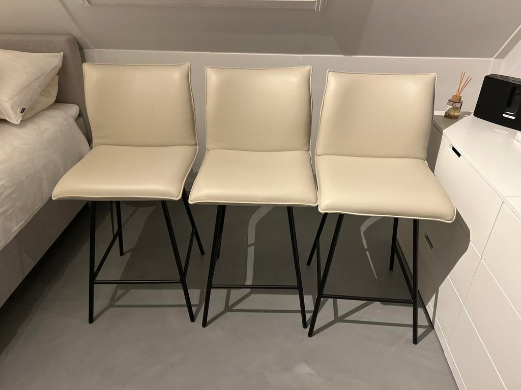3 Scola Barstoelen - Beige Leer Barkruk Scola BAR  ENZO LUCA, Ophalen, Gebruikt, Met voetsteun, 60 tot 90 cm