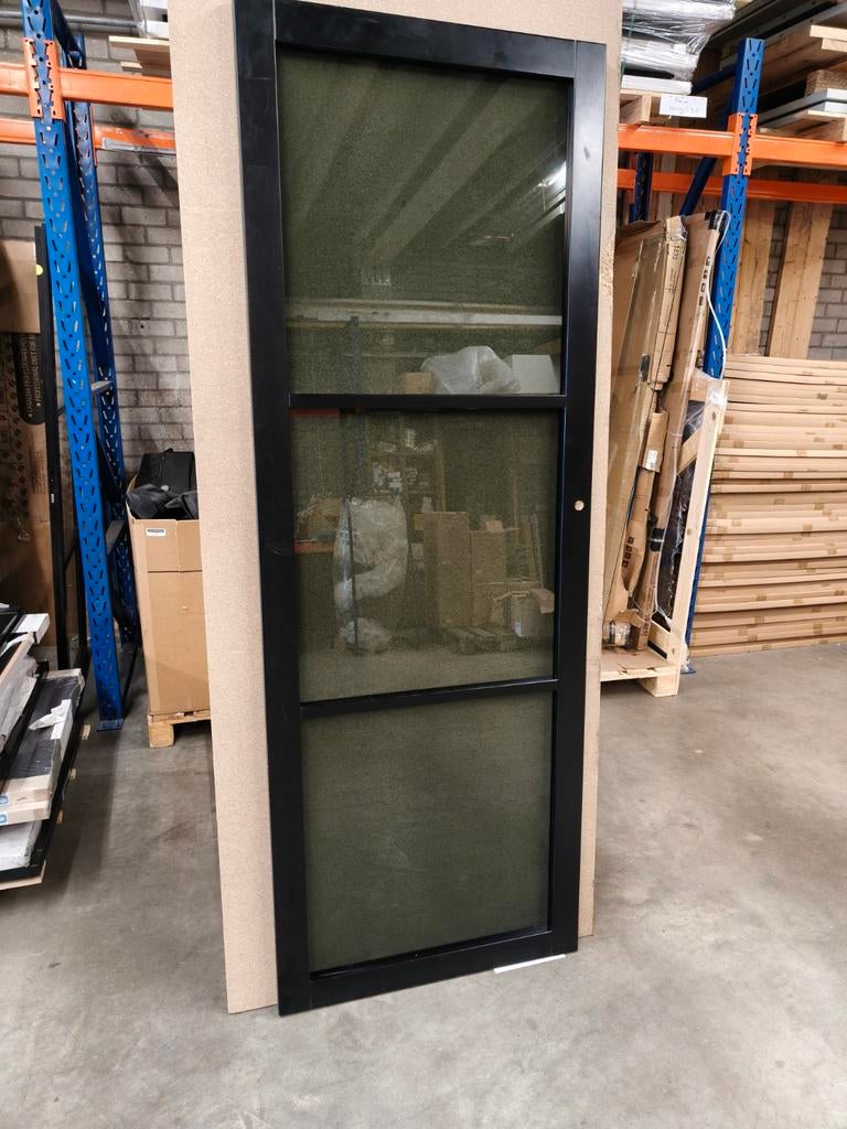 Nieuwe zwarte staal look binnendeur met 3 ramen smoke glas, Ophalen, 80 tot 100 cm, Binnendeur, Nieuw