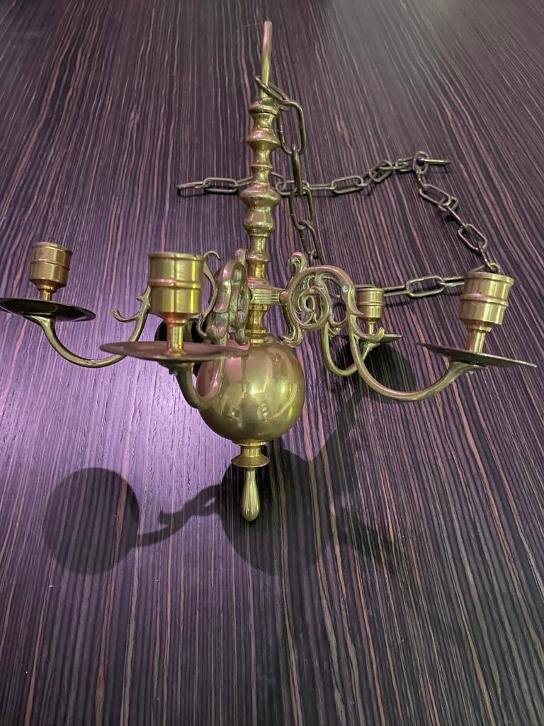 Antieke Messing Kaarsenkroon met 5 Armen, Antiek en Kunst, Antiek | Kandelaars, Koper of Brons, Ophalen of Verzenden
