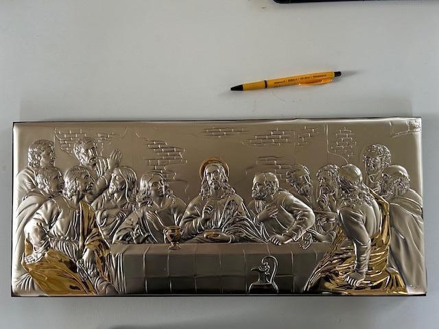 Leonardo's Laatste Avondmaal  reliëf in zilver op hout., Verzenden