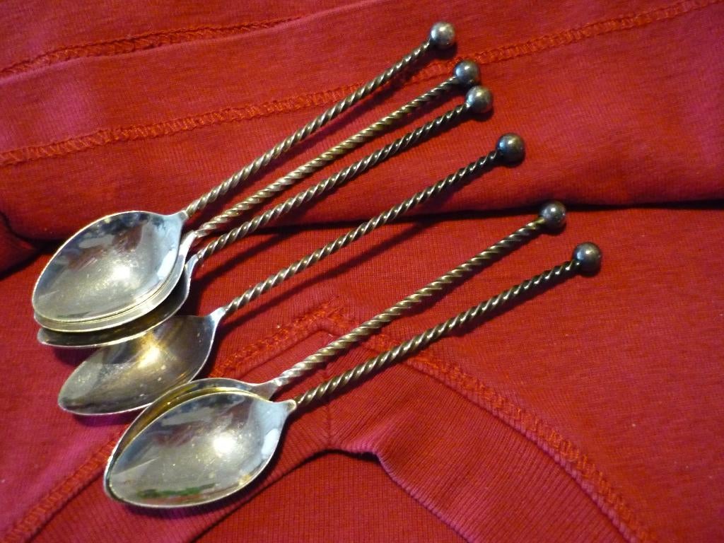 Vintage thee lepels 6xverzilverd, Verzenden