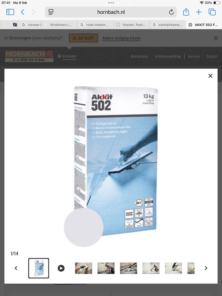 1 Zak  akkit 502 flexvoegmortel Silbergrau 13 kg., Ophalen, Overige materialen, Overige typen, Minder dan 20 cm