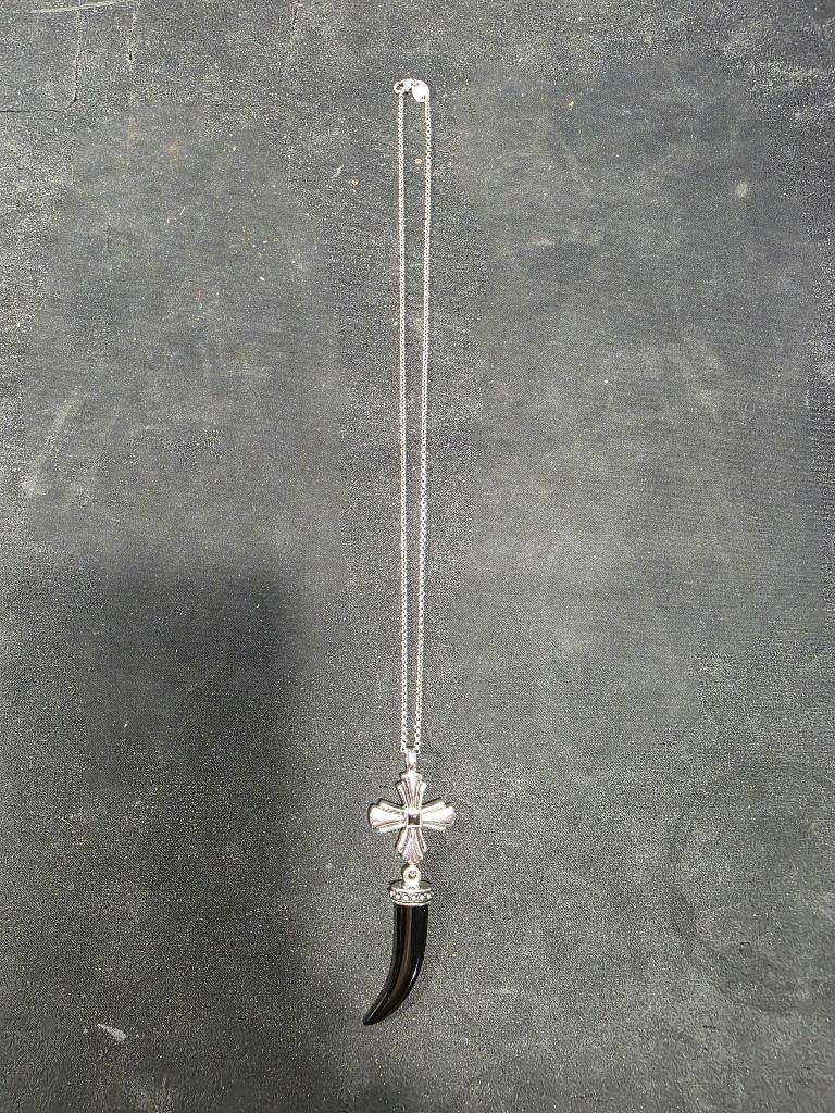 Ketting Giorgio Martelli, onyx tand, zilveren/zirkonia kruis, Sieraden, Tassen en Uiterlijk, Kettingen, Nieuw, Ophalen of Verzenden