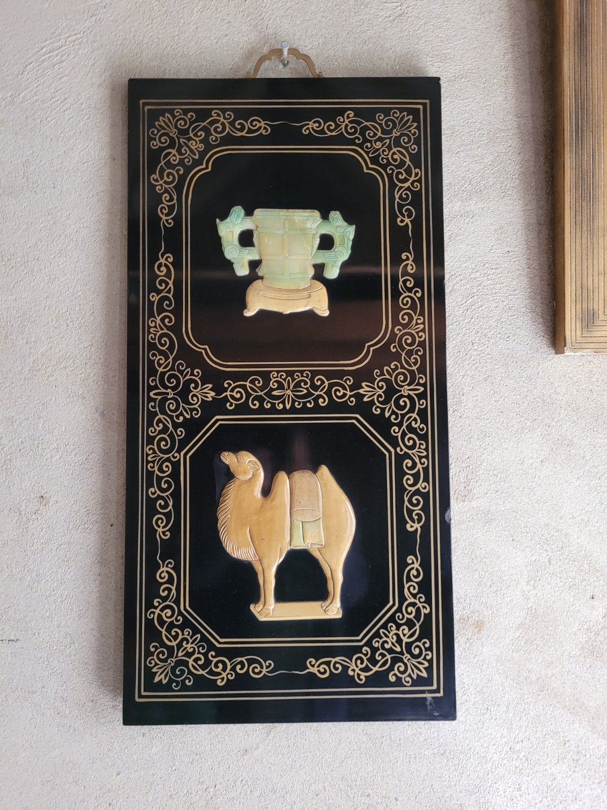 Vintage Chinese wanddecoratie: Kameel en vaas, Antiek en Kunst, Kunst | Niet-Westerse kunst, Ophalen of Verzenden
