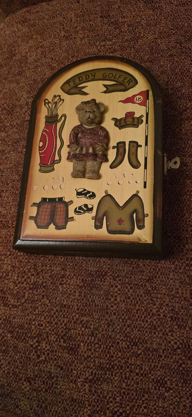 Vintage sleutelkastje Teddy Golfer, Groen, Gebruikt, Ophalen of Verzenden, Vintage