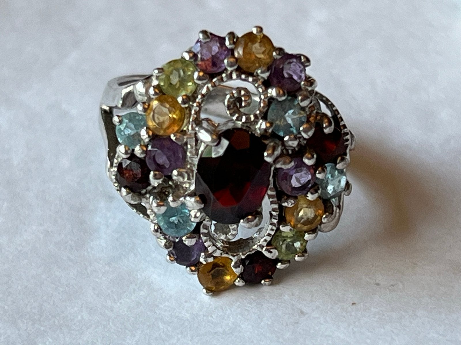 Zilveren ring met Amethist, Granaat, Aquamarijn, Citrien, Overige kleuren, Verzenden, Met edelsteen, Dame