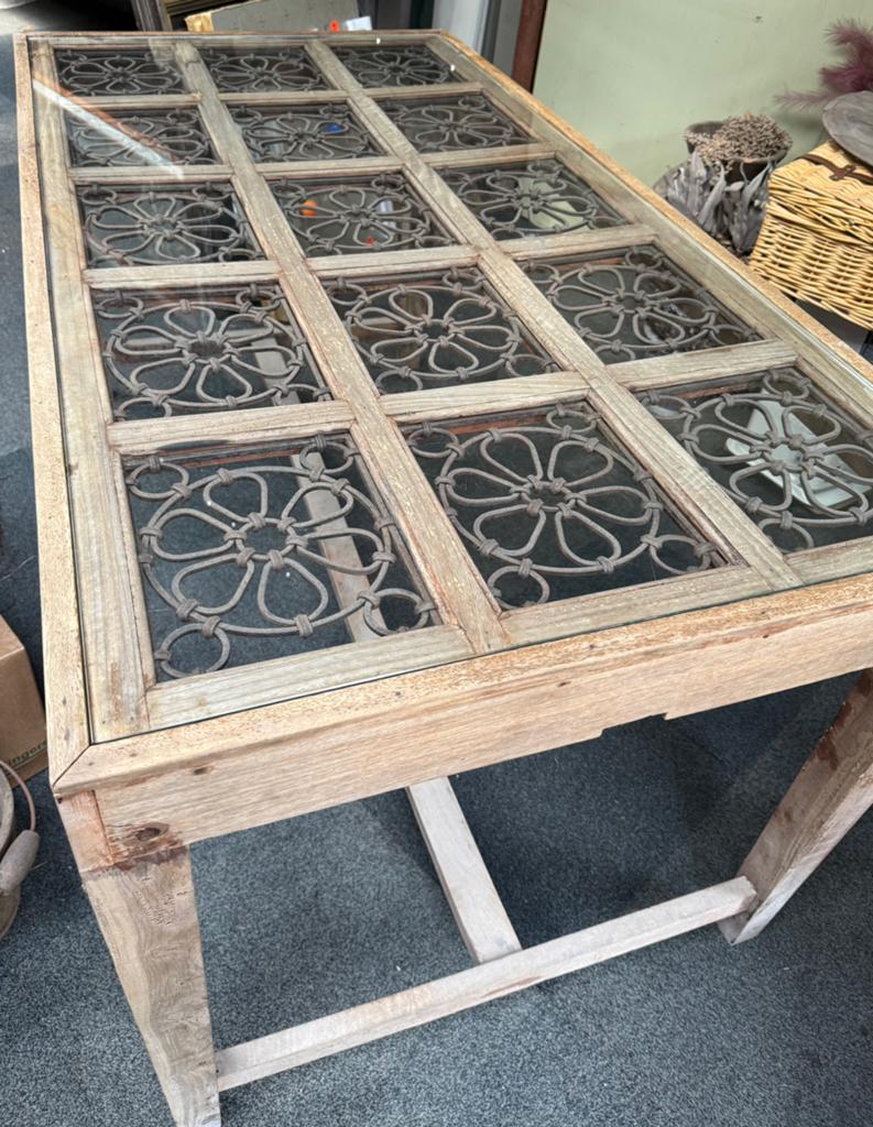 Unieke, landelijke, industriële houten keuken tafel, metaal, Ophalen