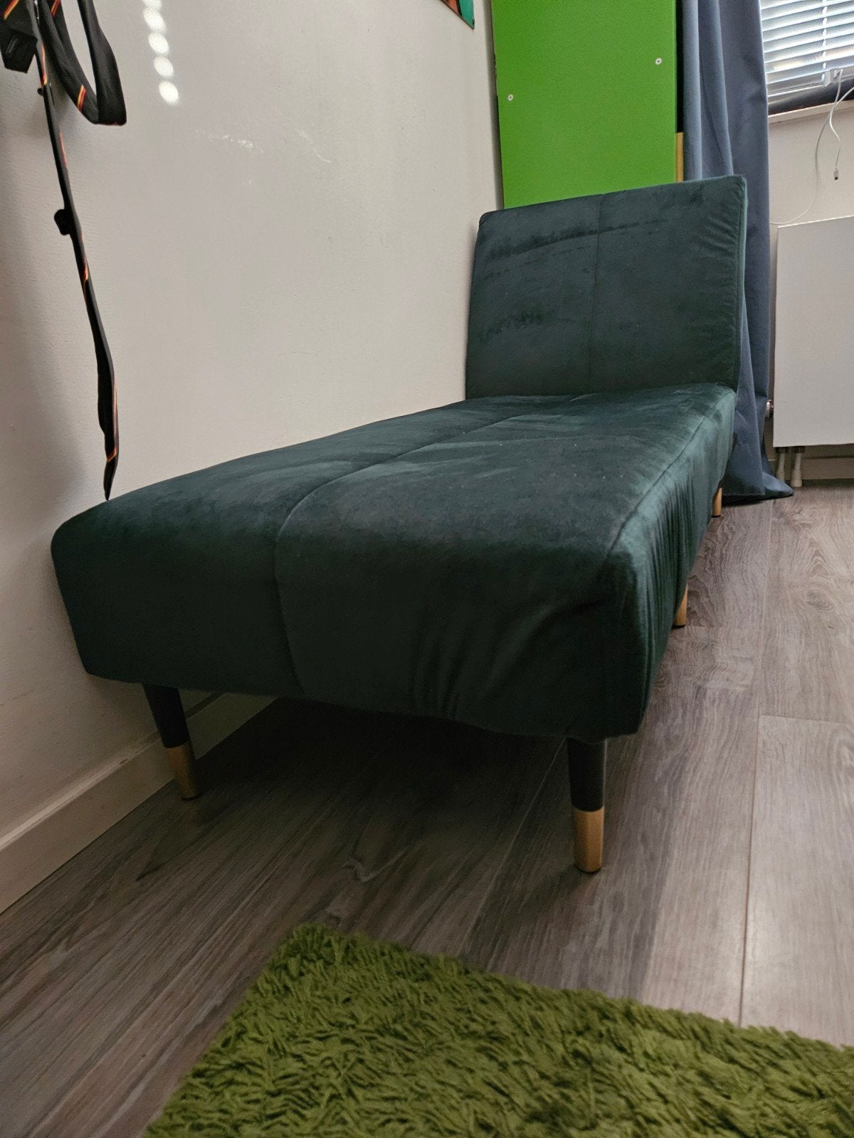 Donkergroene fluwelen chaise longue - bankje, Eenpersoons, Minder dan 75 cm, Ophalen of Verzenden, Zo goed als nieuw