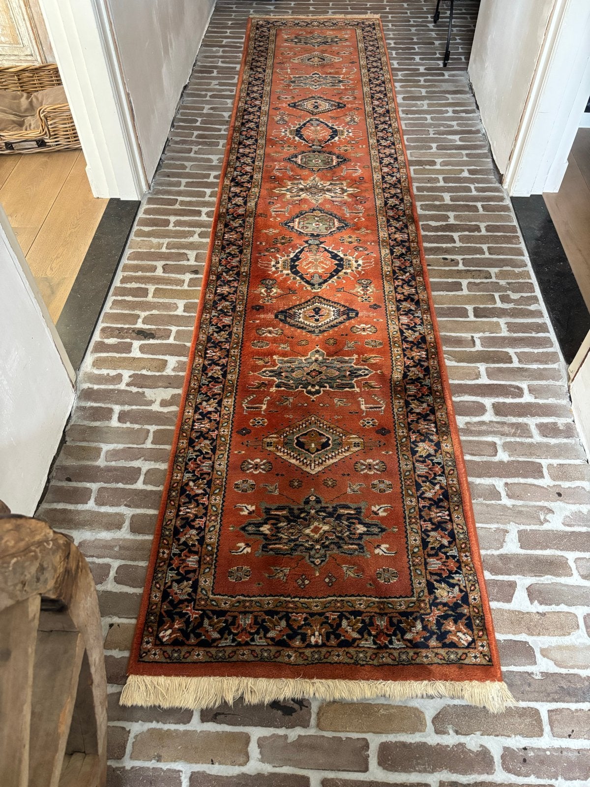 Oosters tapijt, loper, 335x70cm, Huis en Inrichting, Gebruikt, 200 cm of meer, Oranje, 50 tot 100 cm