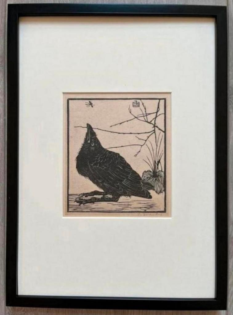 Jan Mankes 1889-1920 / Kleine Kraai kijkend naar Mugje 1923, Antiek en Kunst, 23 cm, Ophalen of Verzenden, Gravure, Origineel