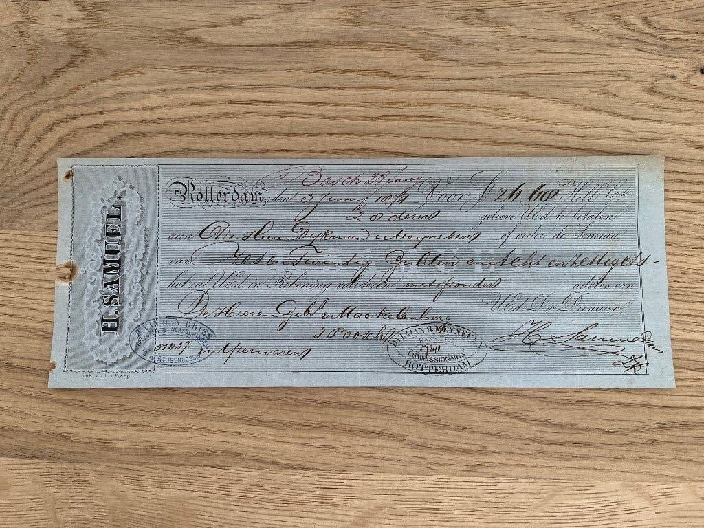 Wisselbrief: Rotterdam 1874, H. Samuel, Verzamelen, Verzenden, Overige typen