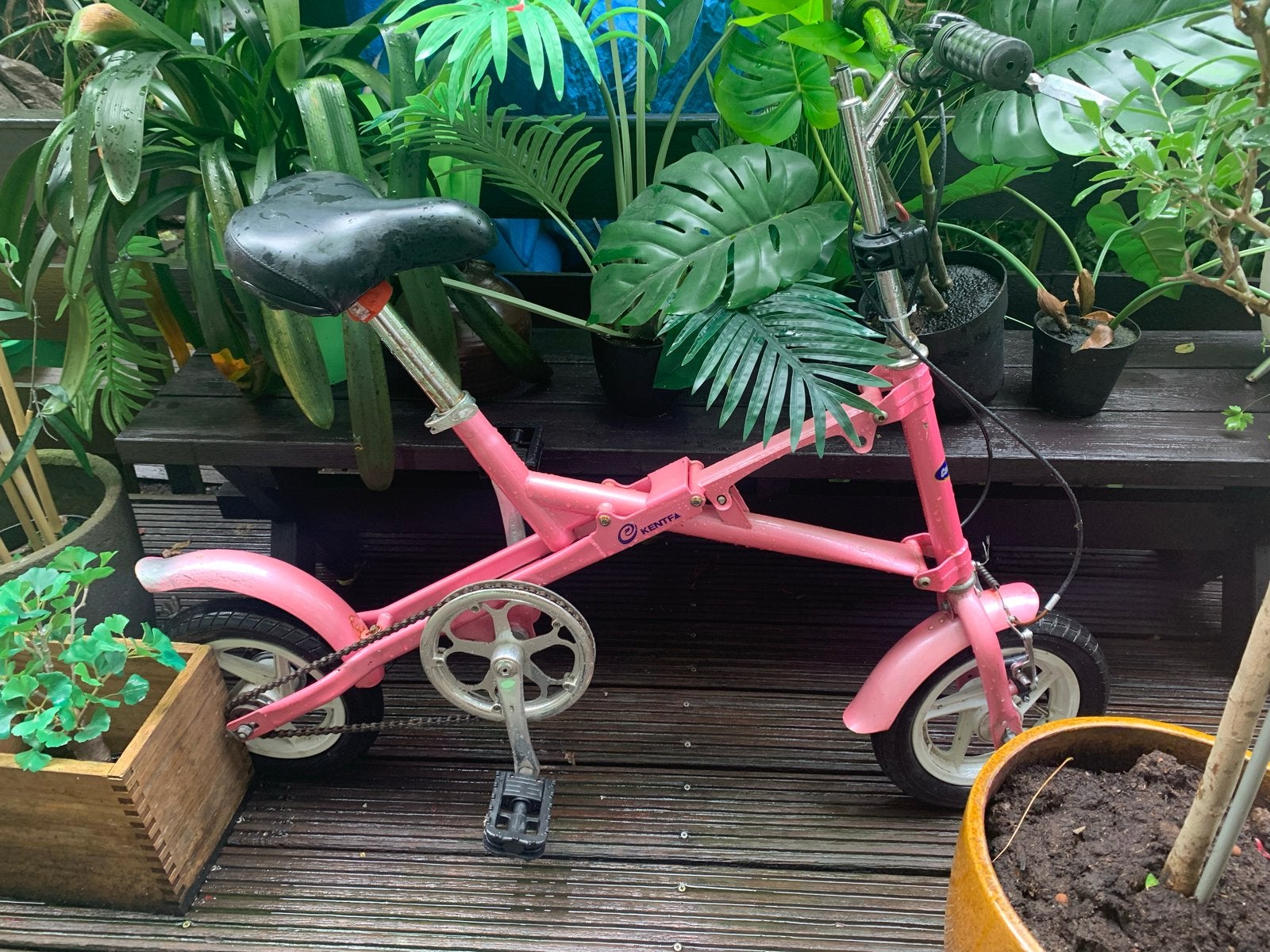 Vintage roze vouwfiets Kentfa, Overige merken, Gebruikt, Velgrem, 14 tot 16 inch