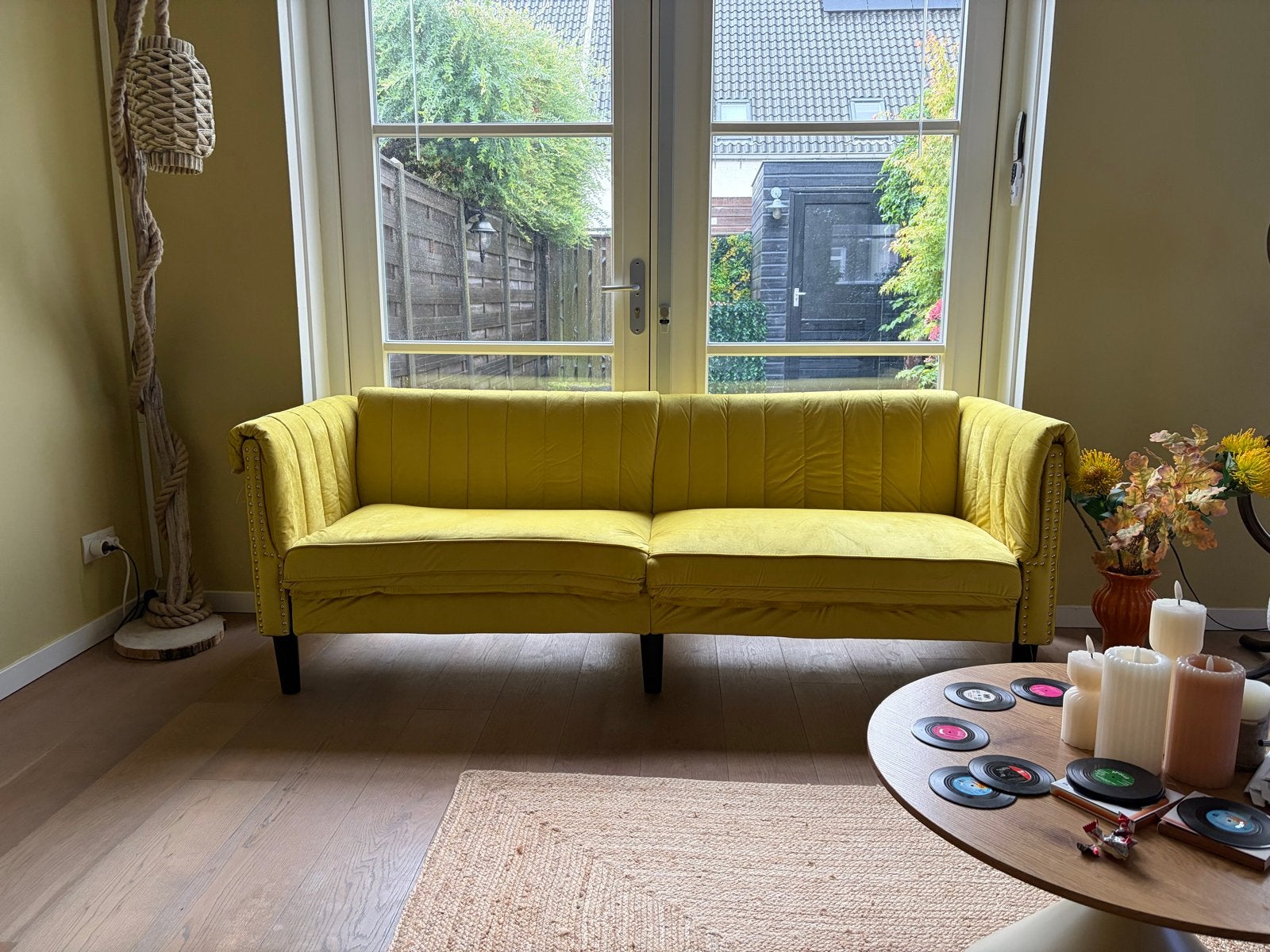 Zo goed als nieuwe vidaXL 3-zitsbank geel fluweel, Huis en Inrichting, Ophalen, Driepersoons, 75 tot 100 cm, Zo goed als nieuw