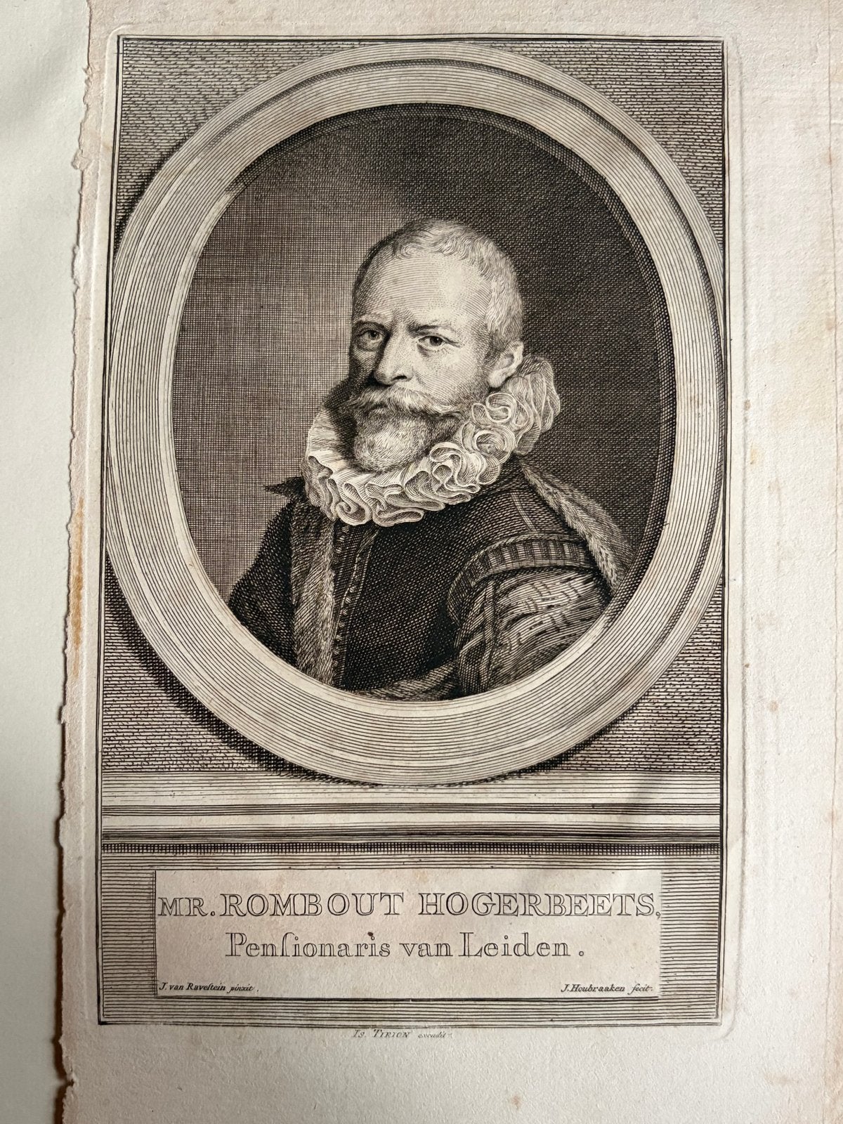 18e-Eeuwse Gravure – Rombout Hogerbeets door Jacob Houbraken, Ophalen of Verzenden, Gravure, Gesigneerd, 10 cm