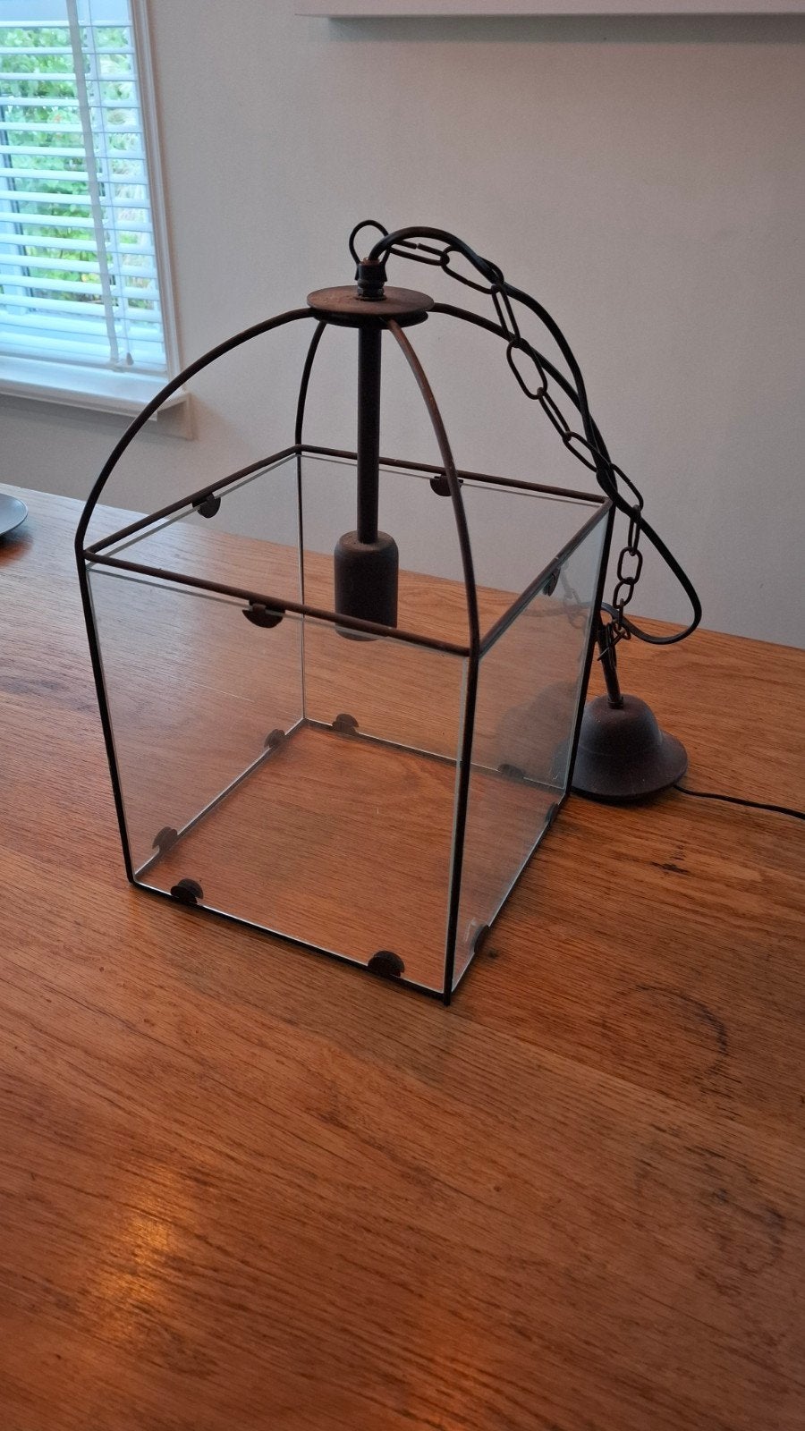 Hanglamp Glas en Metaal - Industriële Stijl, Ophalen, Gebruikt, E27 (groot), Glas