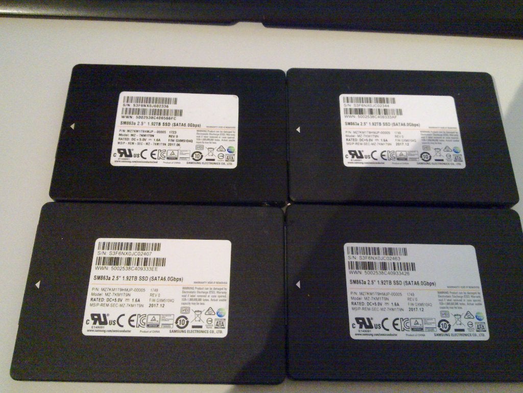 3x Samsung SM863a 1.92 2 TB SATA SSD's, Computers en Software, Harde schijven, Ophalen, Intern, Refurbished, Samsung