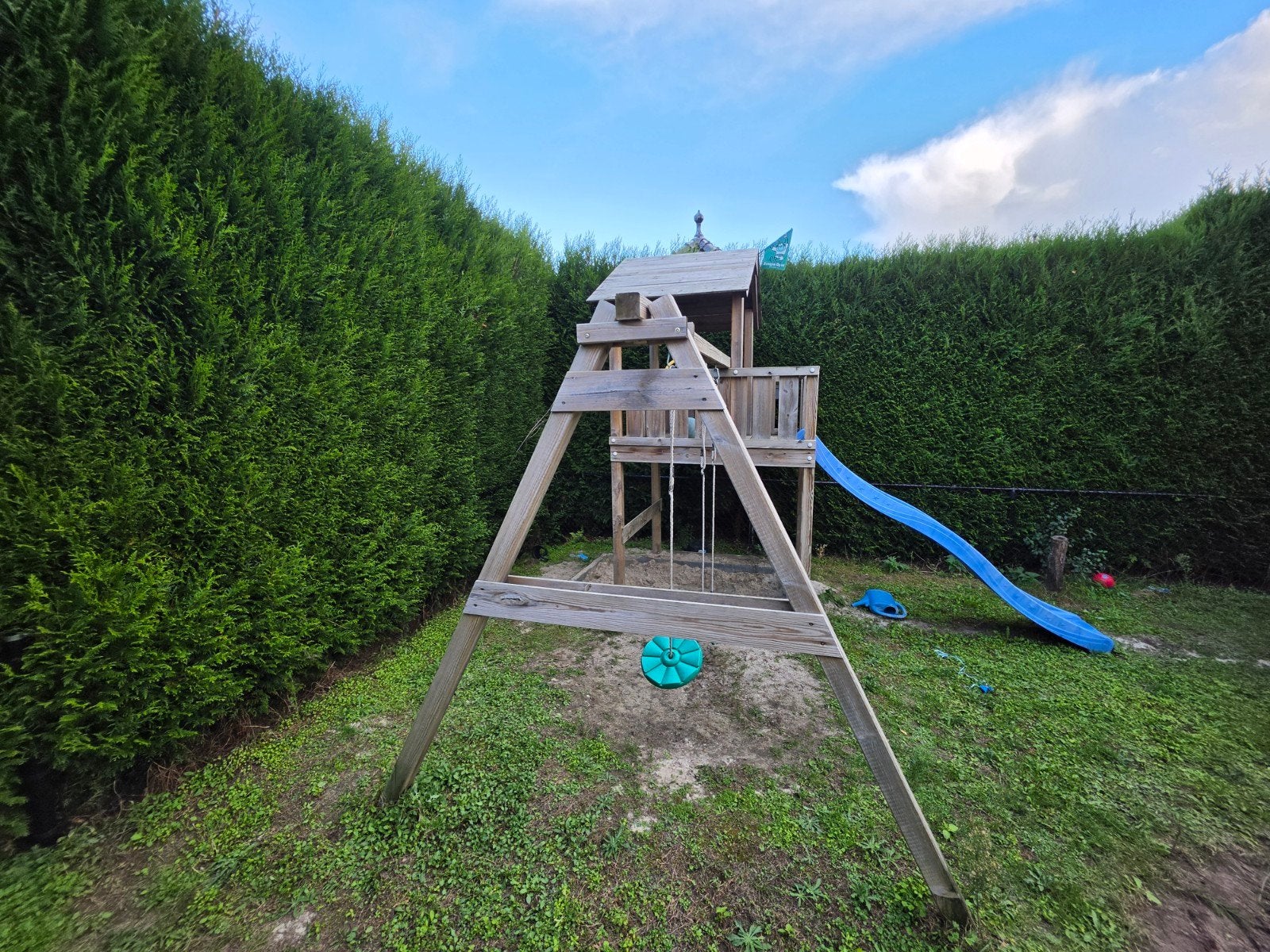 Jungle Gym houten speeltoren met glijbaan en  schommel, Ophalen, Gebruikt, Glijbaan