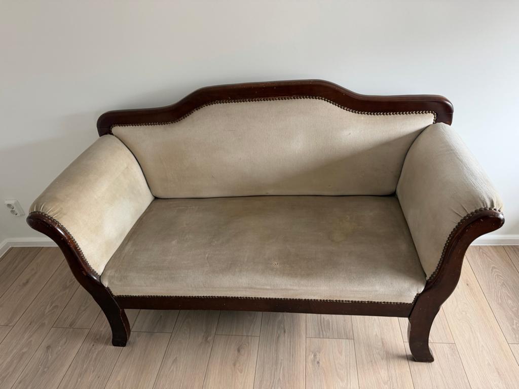Antieke Biedermeier Sofa - Crèmekleurige Bekleding, Ophalen