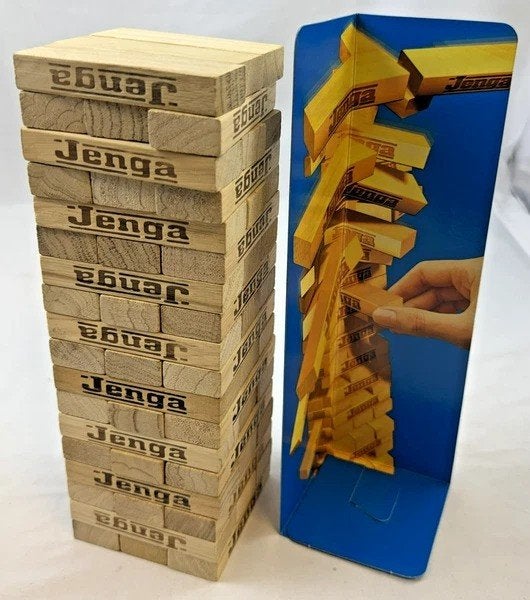 Hasbro MB Jenga vintage behendigheidsspel houten blokken, Coolsingel 104, 3011 AG Rotterdam, Netherlands, Verzenden, Een of twee spelers