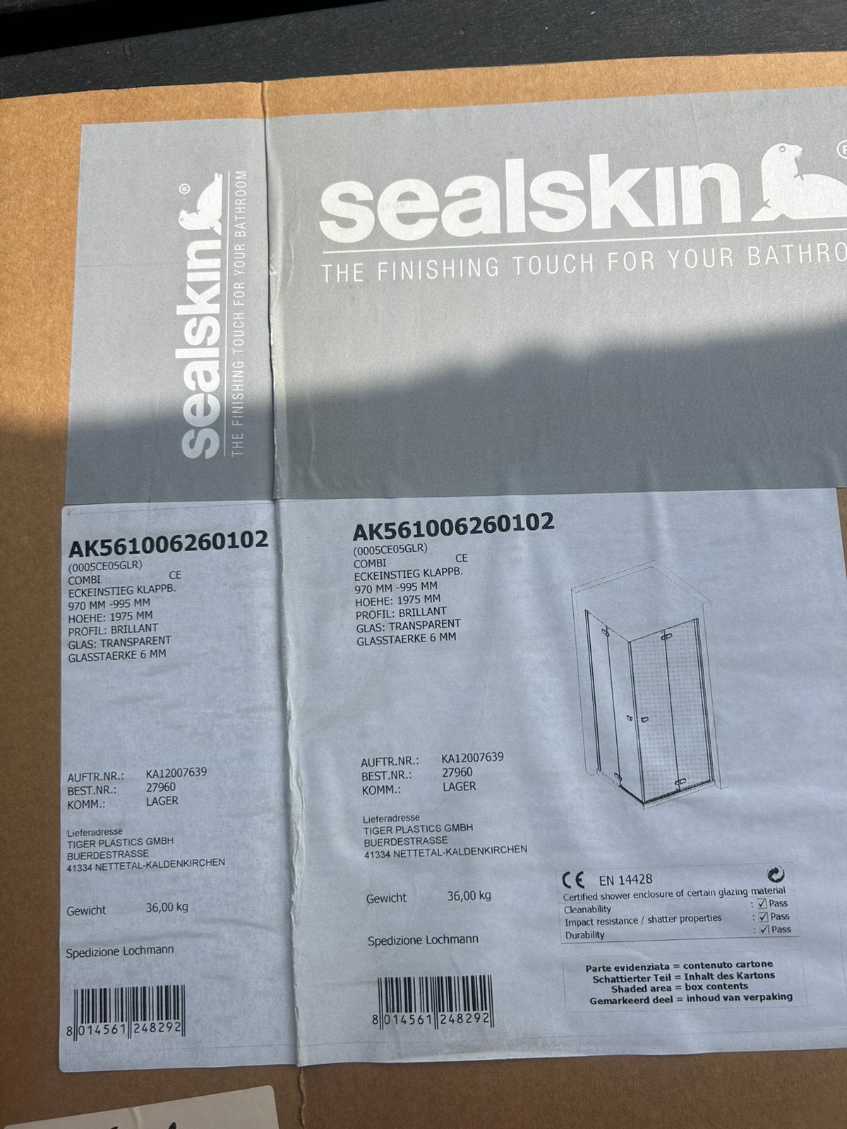 Sealskin inklapbare/vouwbare douchedeuren 1.00x1.20, Doe-het-zelf en Verbouw, Sanitair, Ophalen, Zo goed als nieuw, Douche