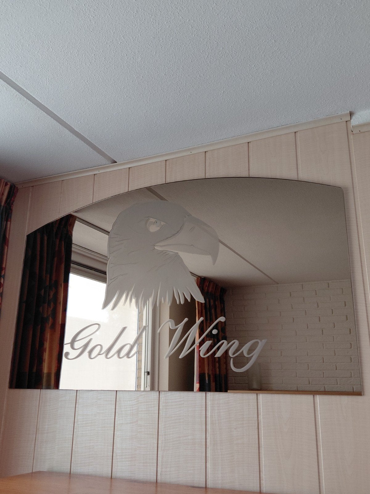 Te koop: zeer unieke Gold Wing spiegel!, Ophalen, Zo goed als nieuw, Rechthoekig, Minder dan 100 cm